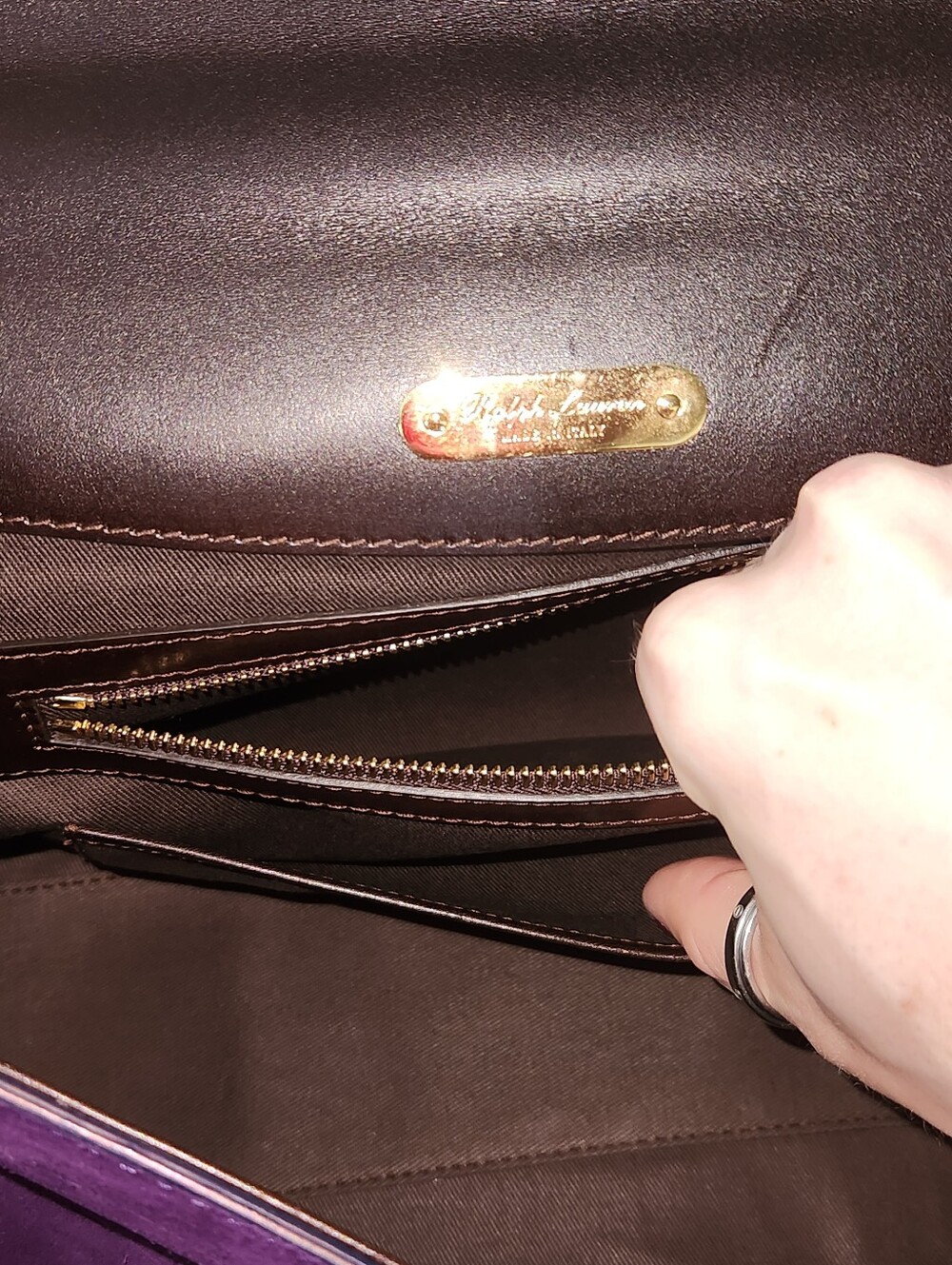 💜RARE Ralph Lauren💜 - Deep Purple Suede Tiffin 27 Satchel Bag - Picture 14 of 15